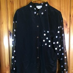 Vintage 80’s Shear Sleeve Silver Polka Dot Top🌹Free🌹